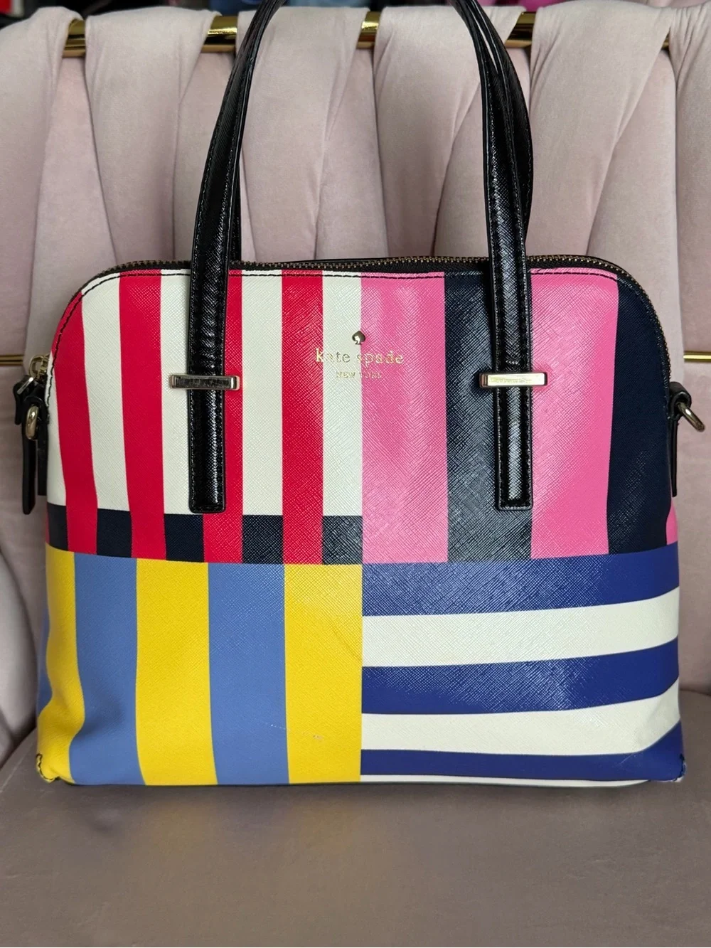 Kate Spade Cedar Street Harmony Multi Stripe Satchel PXRU6196 Leather ♠️
